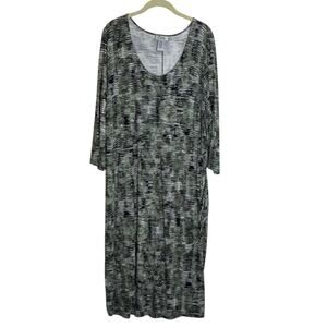 Catherines Curvy Maxi Dress 2X 22/24W Green Black Abstract Print Hi Low Hemline